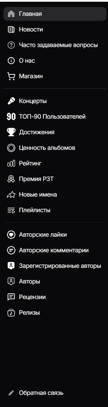 Старое меню: плоский список из двадцати пунктов